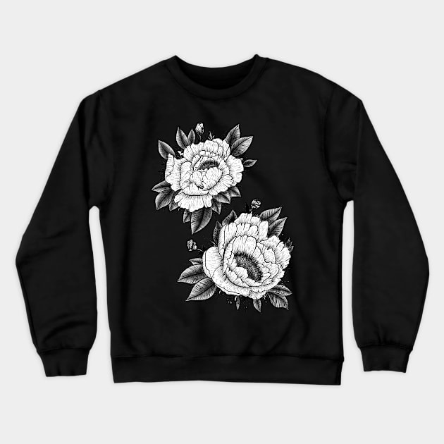 Tattoo Style Flower Print Crewneck Sweatshirt by accrescent